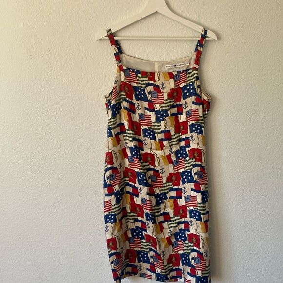 Vintage Y2K Tommy Hilfiger 100 % Silk Americana Military Dress - Picture 1 of 8